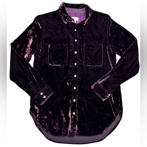 Maeve Tops - Maeve by Anthropologie Karina Velvet Button Down Shirt Purple Womens 0